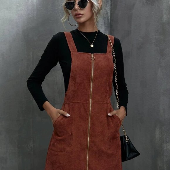 corduroy overall mini dress